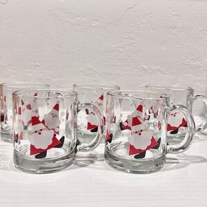 Adorable Crate & Barrel Dancing Santa Clear Christmas Glasses/Mugs-Set of 5